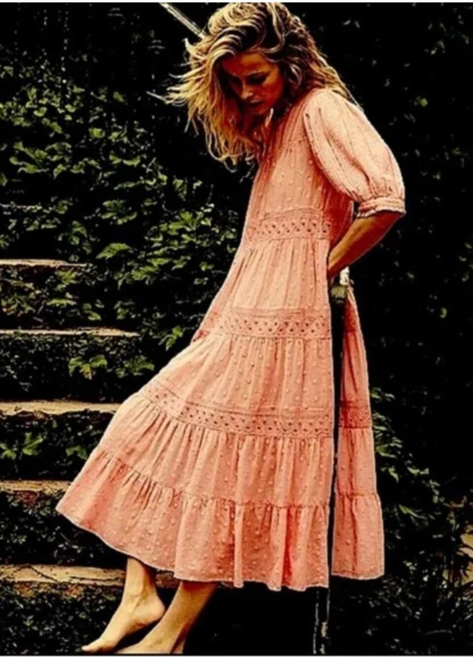 Doen Minetta Tiered Embroidered Midi Maxi Dress